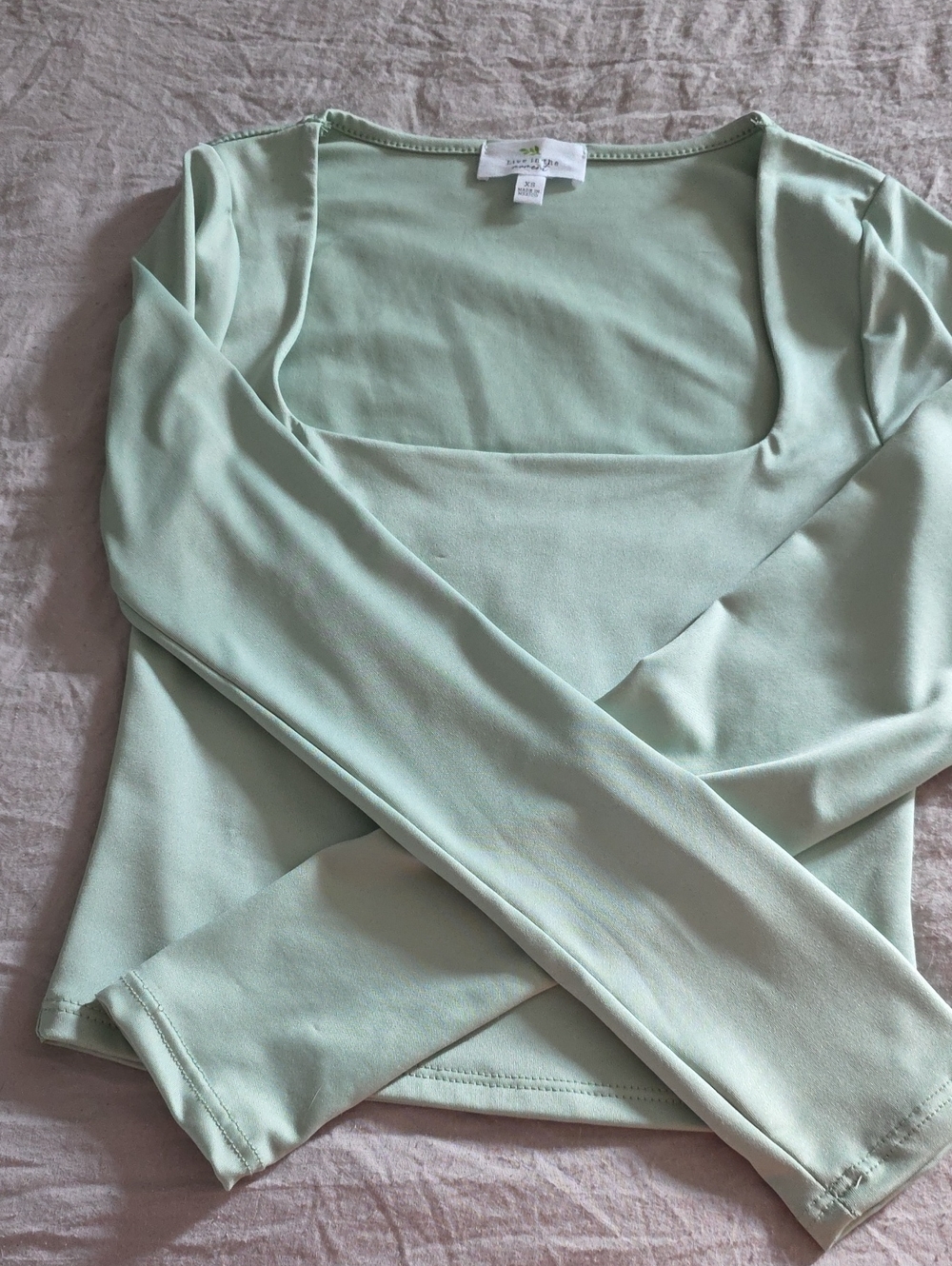 Square Neck Long Sleeve Top - Mint